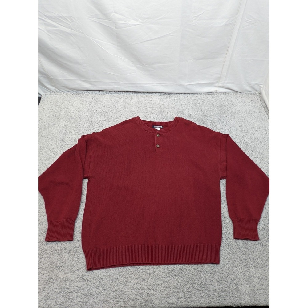 Vintage Oakbrook Sears Henley Sweater Mens Large Burgundy Knit 80s 90s Retro Y2K